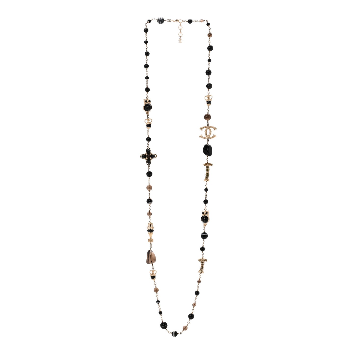 Resin Glass CC Beaded Charms Long Necklace Gold Black
