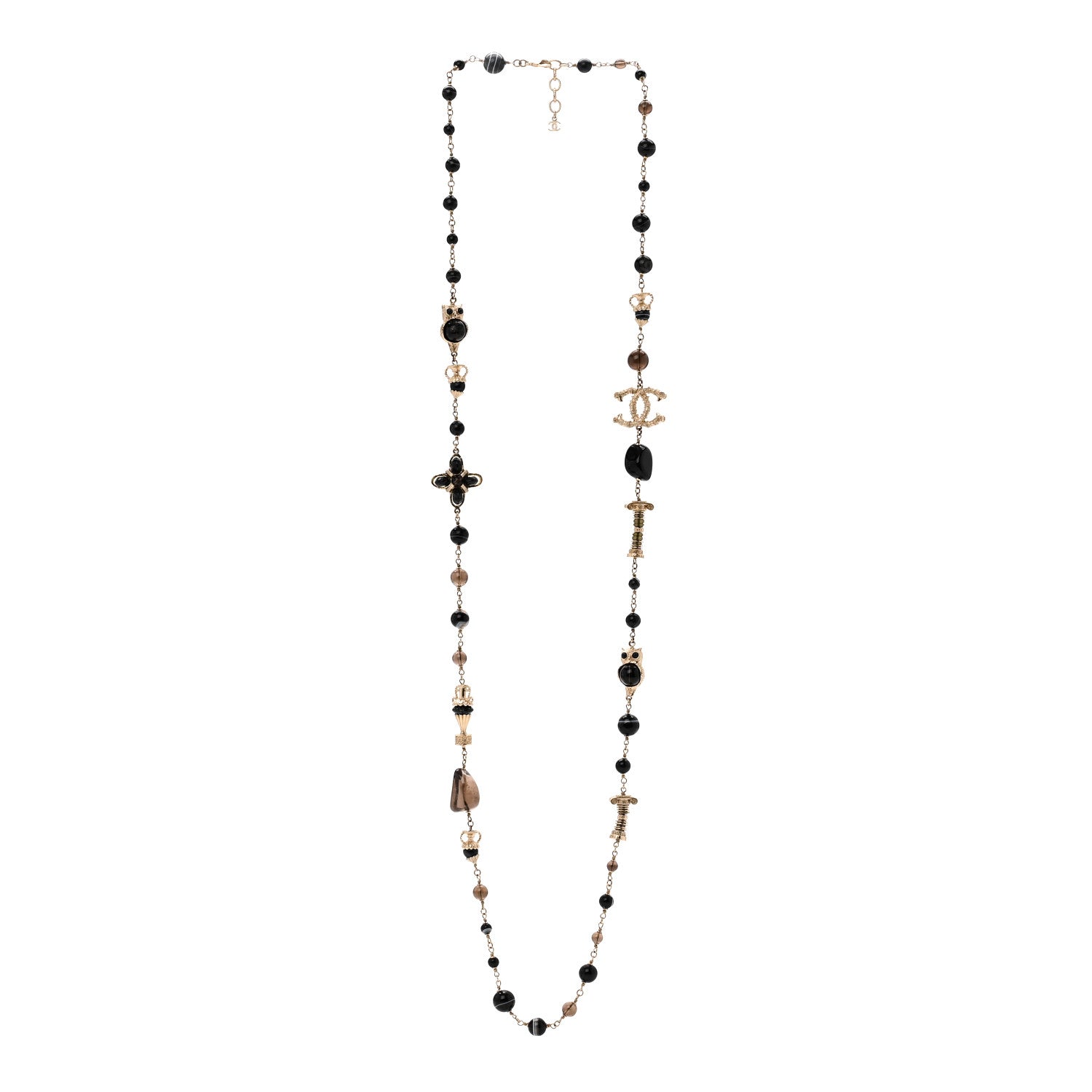 Chanel Resin Glass CC Beaded Charms Long Necklace Gold Black 3 of 5