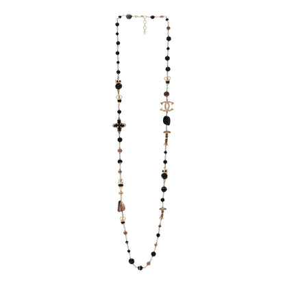 Chanel Resin Glass CC Beaded Charms Long Necklace Gold Black 3 of 5