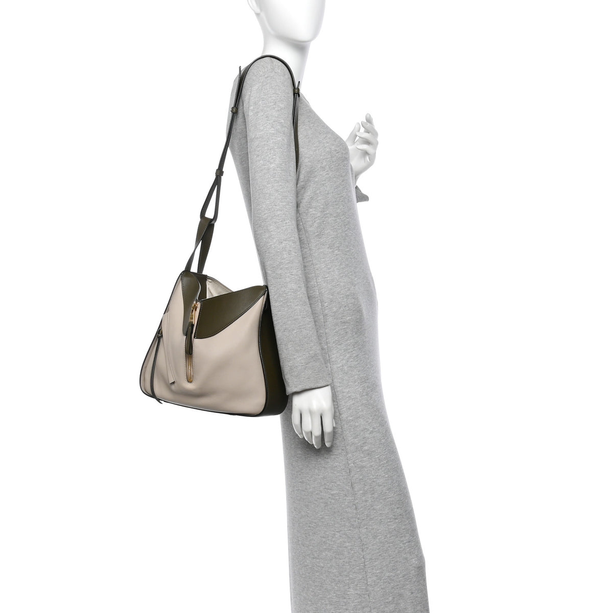 Calfskin Small Hammock Shoulder Bag Khaki Green Soft White