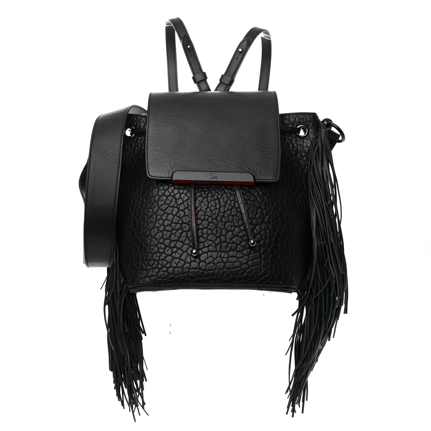 Christian Louboutin Pebbled Calfskin Fringe Lucky L Convertible Backpack Black 1 of 12