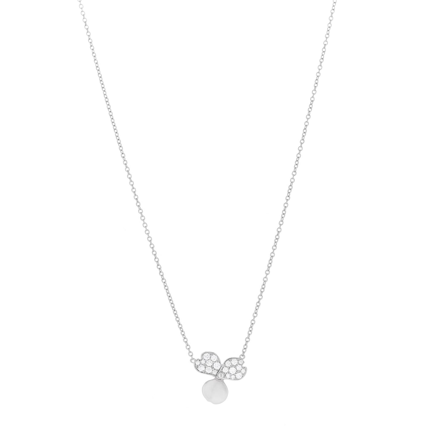 Platinum Diamond .17ctw Small Paper Flowers Pendant Necklace