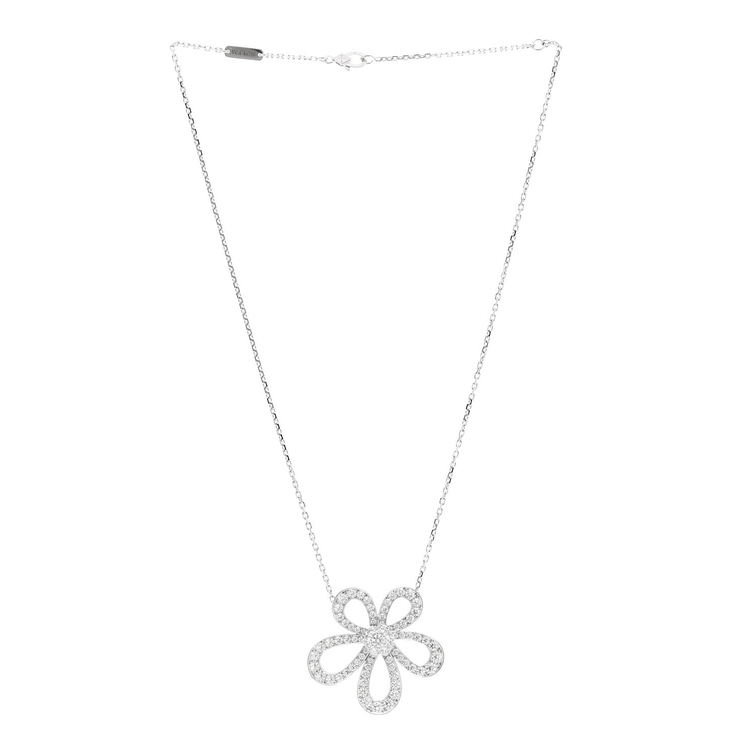 Van Cleef & Arpels 18K White Gold Diamond Flowerlace Pendant Necklace 3 of 5