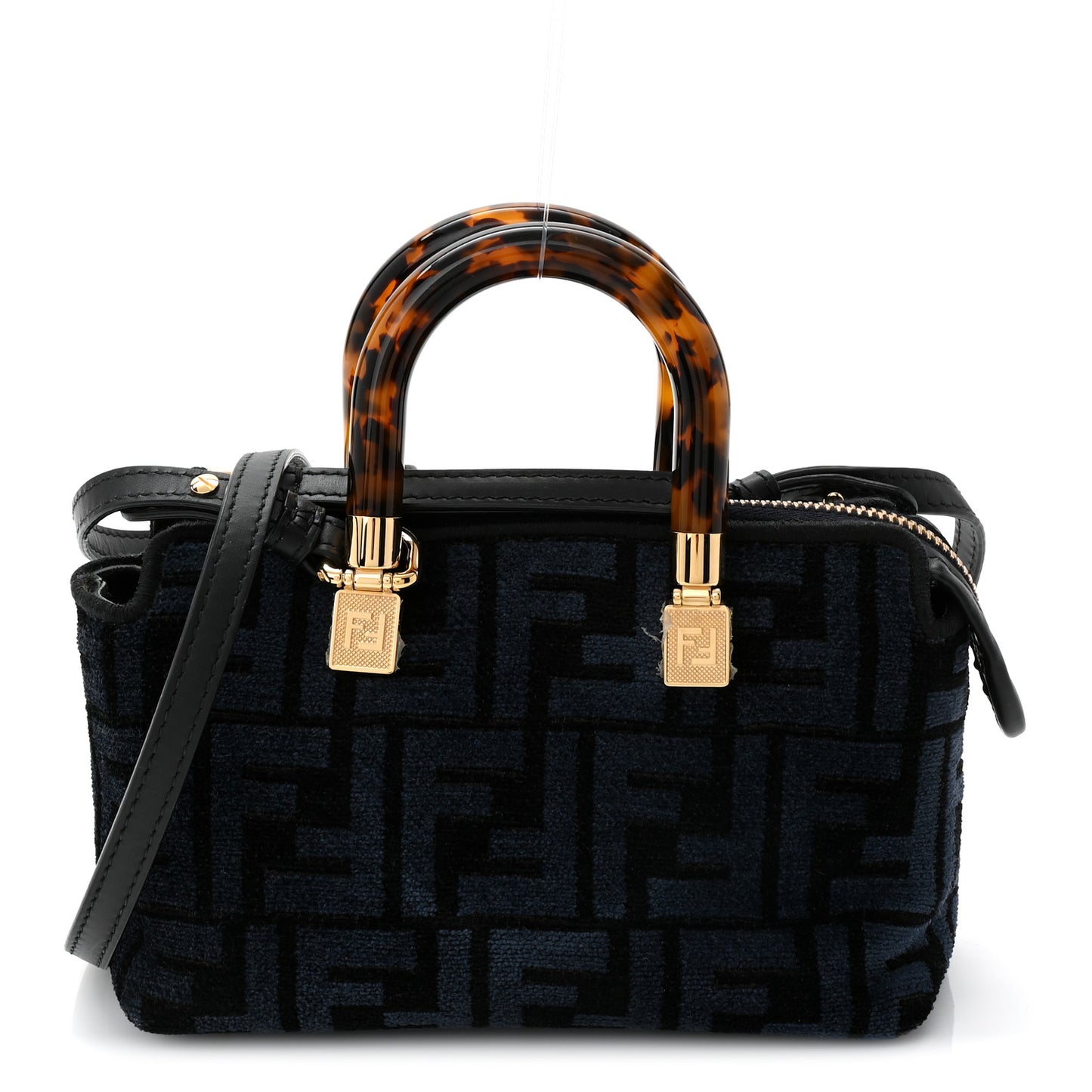 Chenille Vitello King Plexiglass FF Mini By The Way Top Handle Boston Bag Blue Black