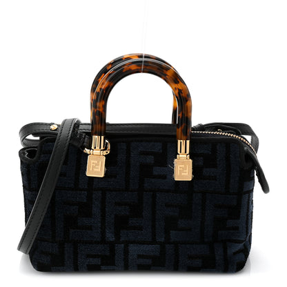Fendi Chenille Vitello King Plexiglass FF Mini By The Way Top Handle Boston Bag Blue Black 1 of 10