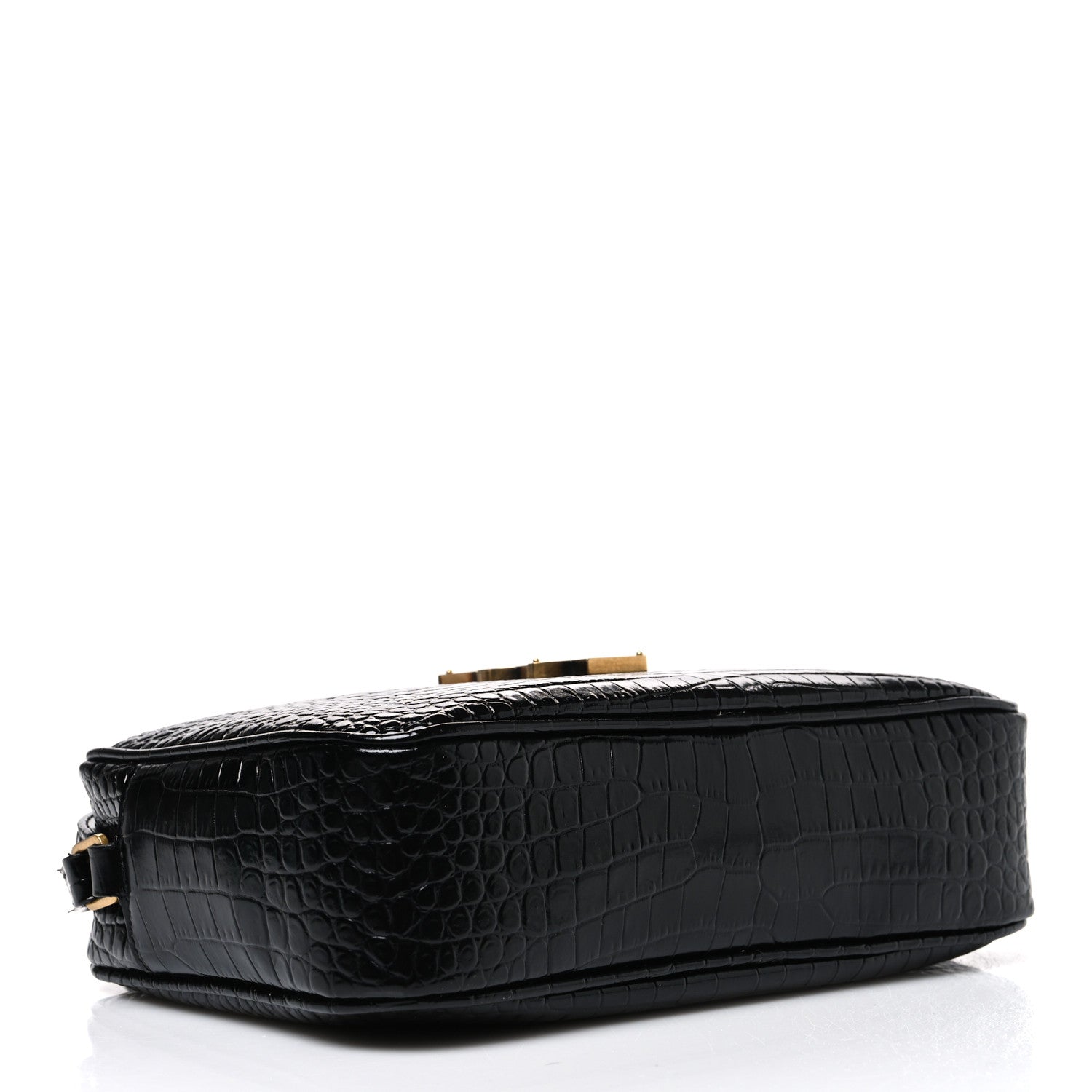 Saint Laurent Patent Calfskin Crocodile Embossed Monogram Lou Camera Bag Black 4 of 11