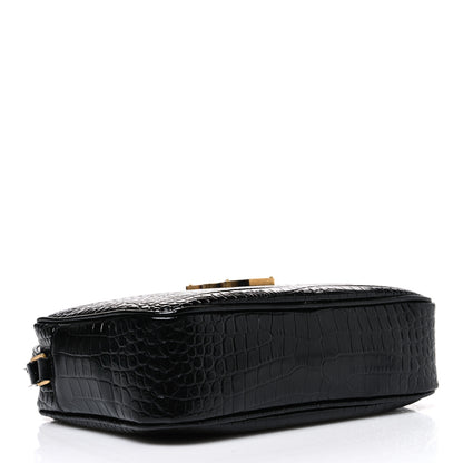 Saint Laurent Patent Calfskin Crocodile Embossed Monogram Lou Camera Bag Black 4 of 11