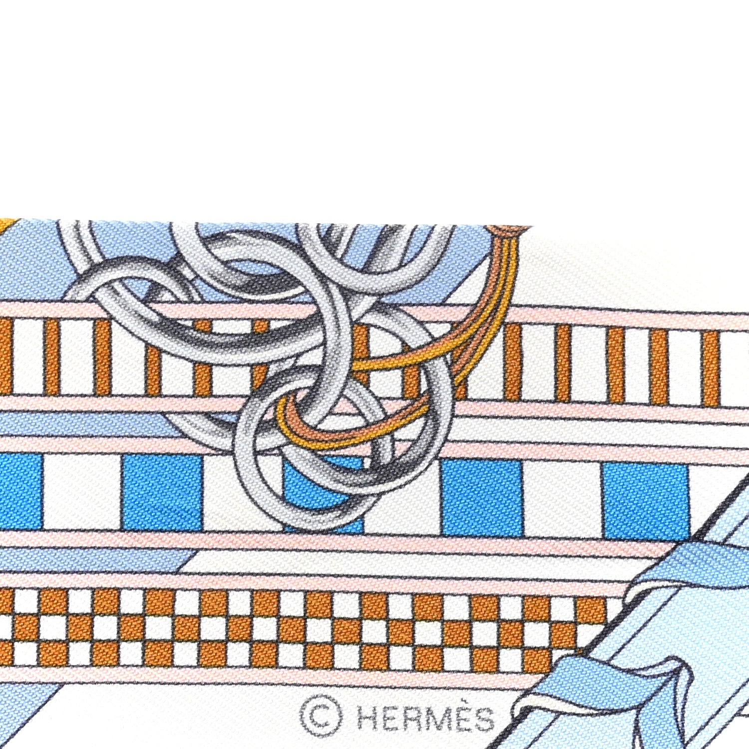 Hermes Silk Brides et Gris Twilly Gris Bleu Jean White Miel 4 of 4