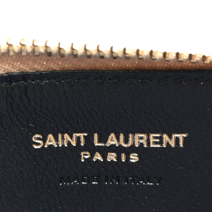 Saint Laurent Grain De Poudre Matelasse Chevron Monogram Fragments Zippered Card Case Sea Salt 6 of 8