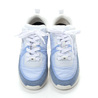 Chanel Suede Calfskin Nylon CC Sneakers 37.5 Sky Blue 5 of 10