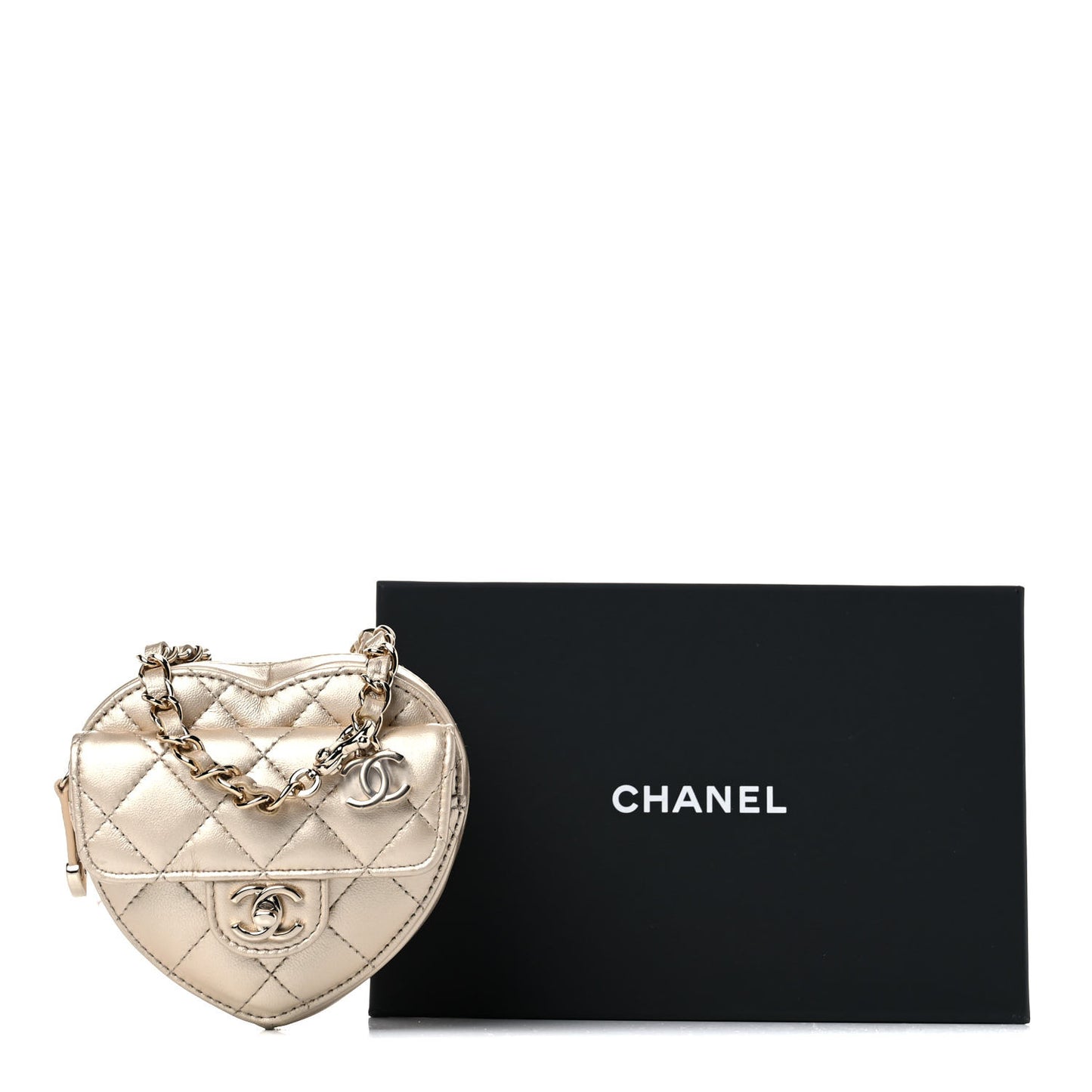 Metallic Lambskin Quilted CC In Love Heart Waist Belt Bag With Chain Gold