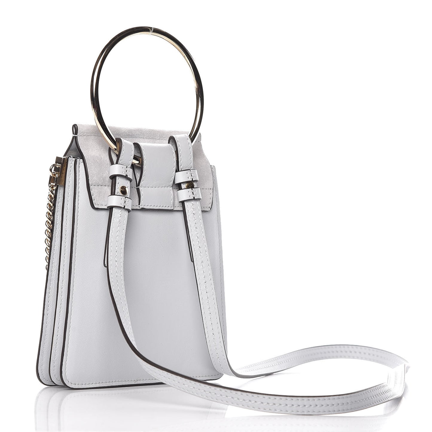 Suede Calfskin Mini Faye Bracelet Bag Light Cloud