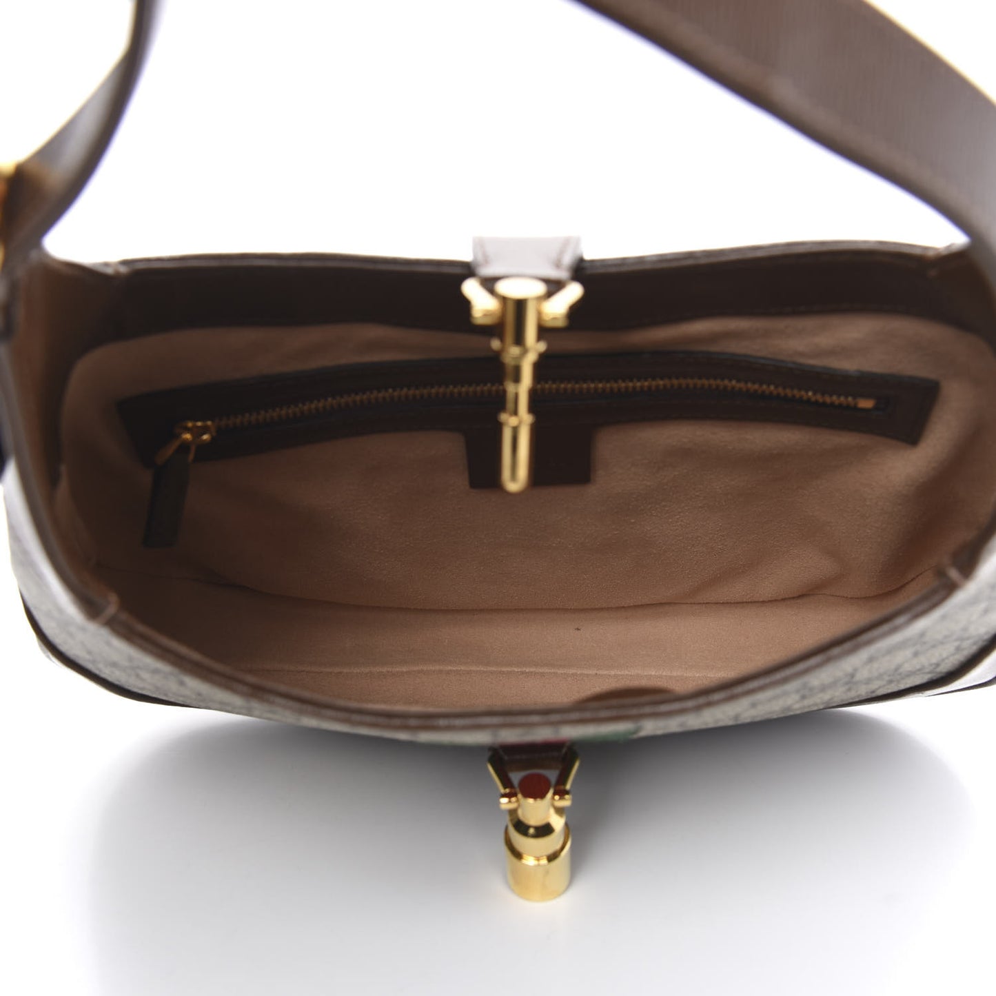 GG Supreme Monogram Azalea Calfskin Web Small Jackie 1961 Hobo Beige Ebony Brown Sugar