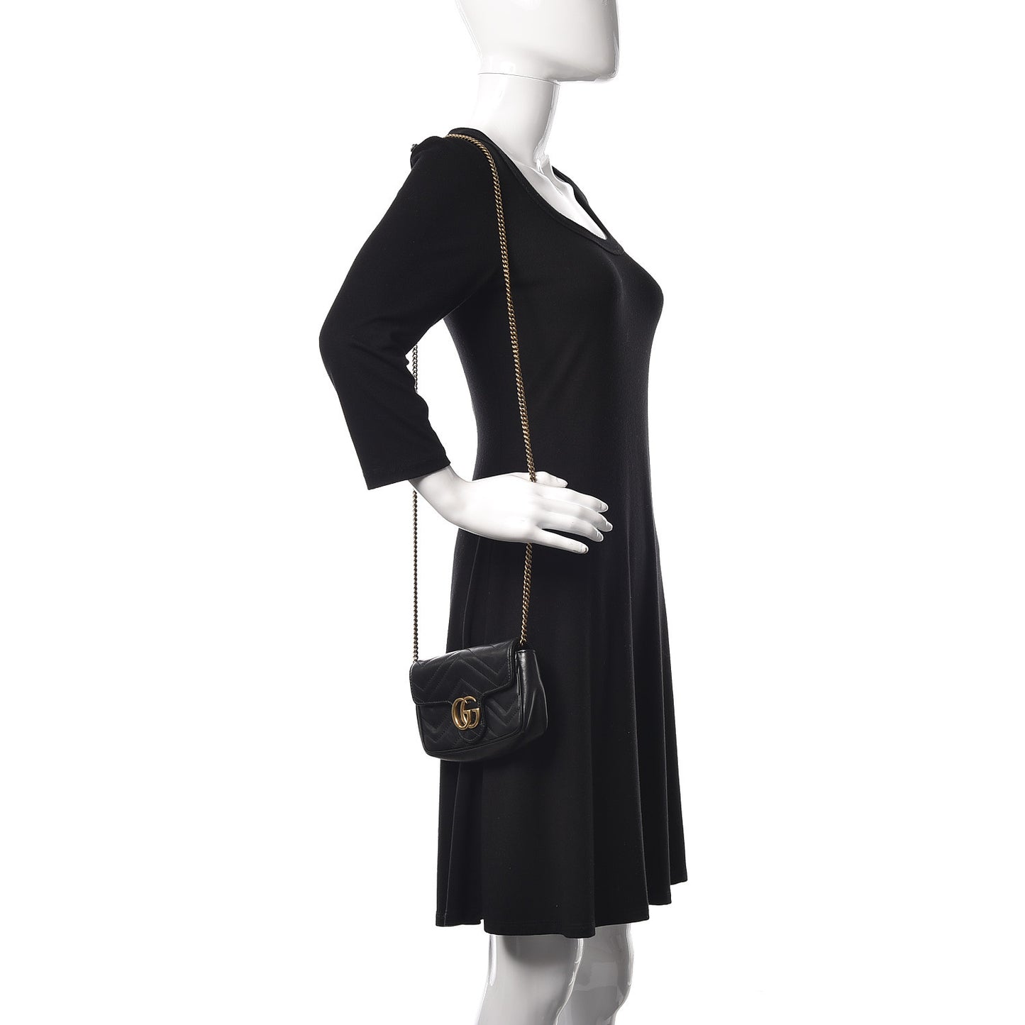 Calfskin Matelasse Super Mini GG Marmont Shoulder Bag Black
