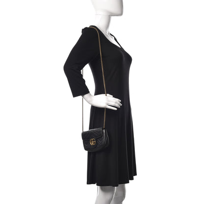 Gucci Calfskin Matelasse Super Mini GG Marmont Shoulder Bag Black 2 of 13