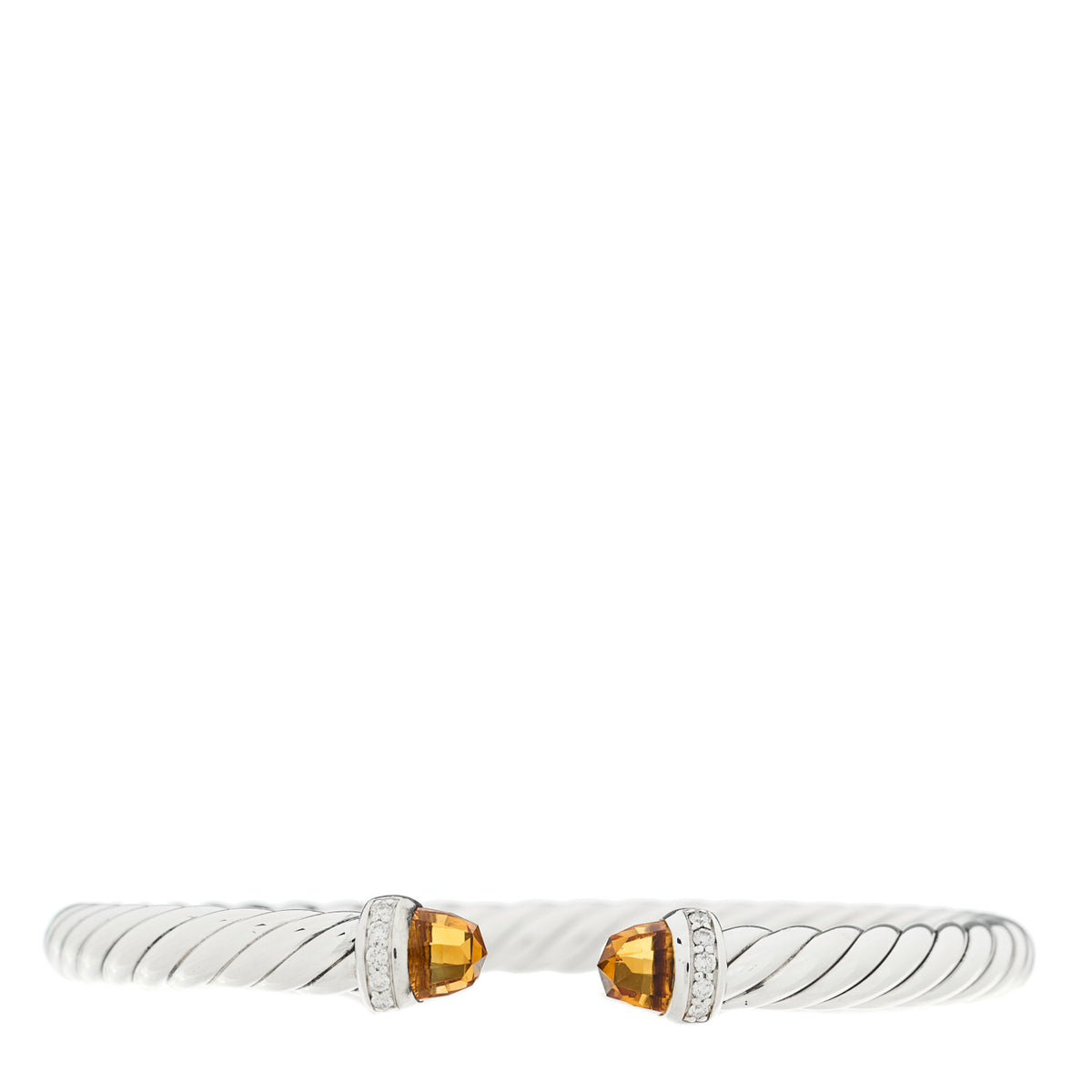David Yurman Sterling Silver Diamond Citrine 6mm Cable Flex Bracelet 1 of 4