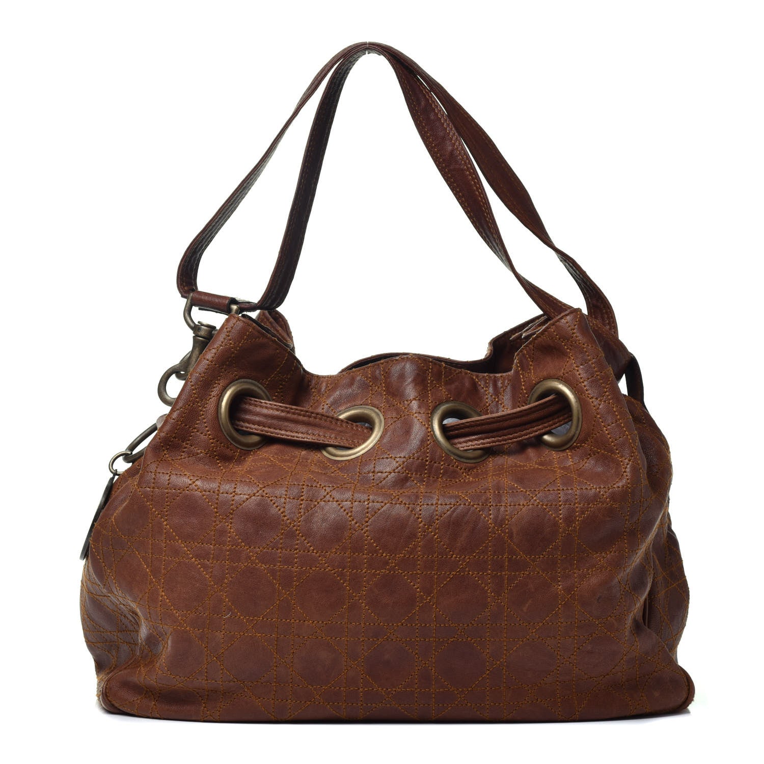 Christian Dior Lambskin Cannage Drawstring Bag Brown 1 of 10