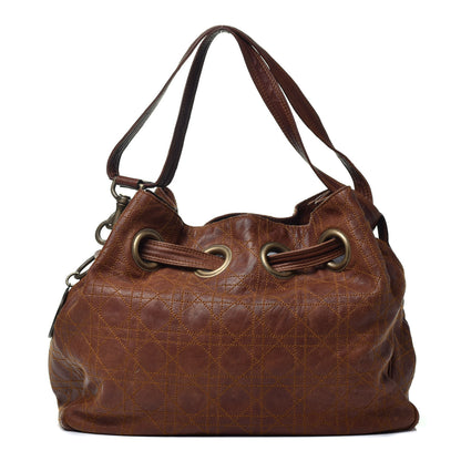 Christian Dior Lambskin Cannage Drawstring Bag Brown 1 of 10