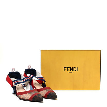Fendi Technical Mesh FF Colibri 55mm Slingback Pumps 37 Tobacco Moro Zaffiro Ciliegia Rosso 13 of 13