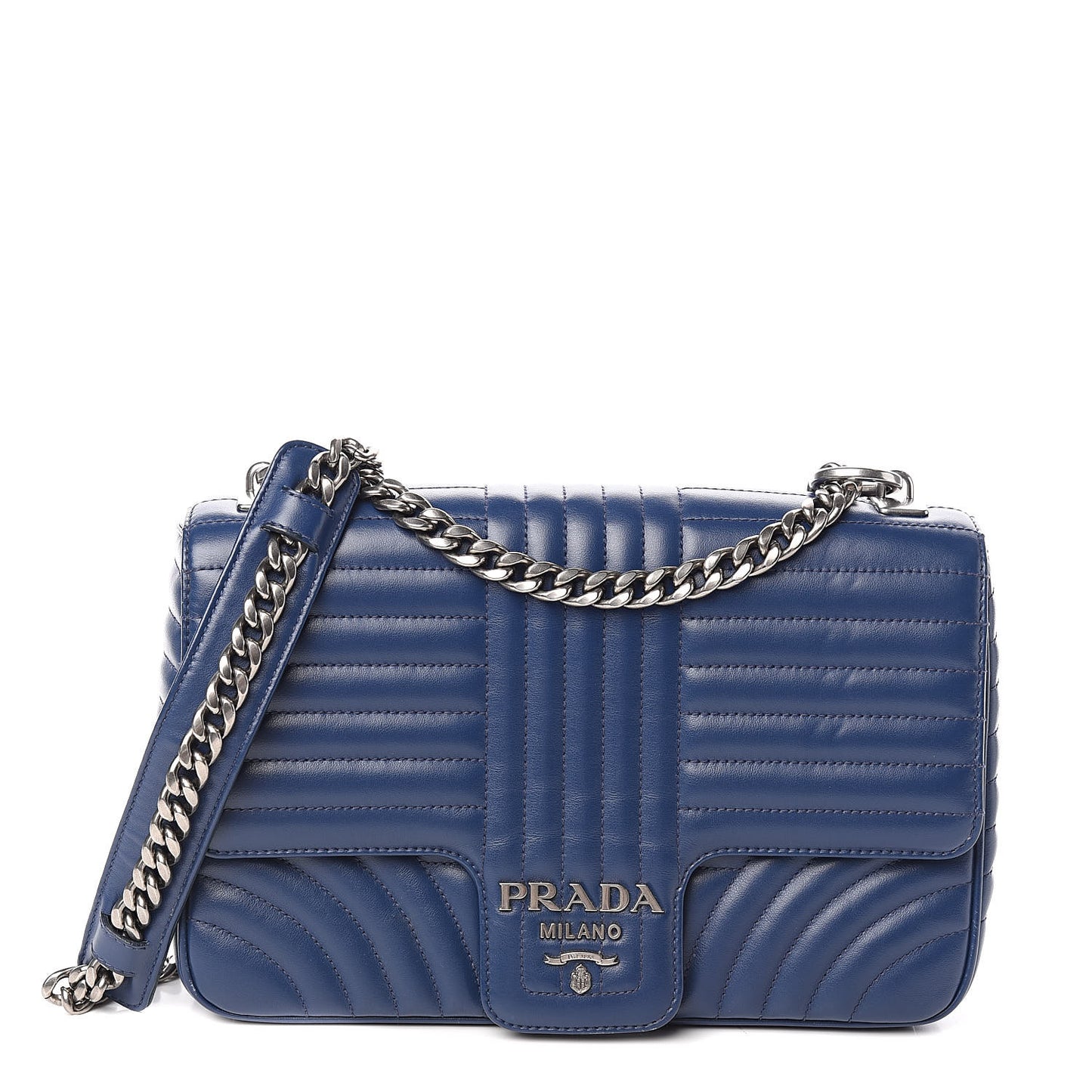 Soft Calfskin Impunture Diagramme Large Chain Flap Shoulder Bag Bluette