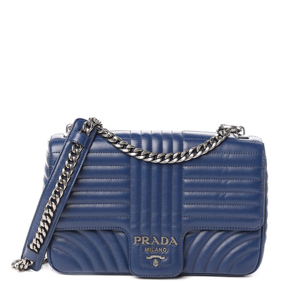 Prada Soft Calfskin Impunture Diagramme Large Chain Flap Shoulder Bag Bluette 1 of 10