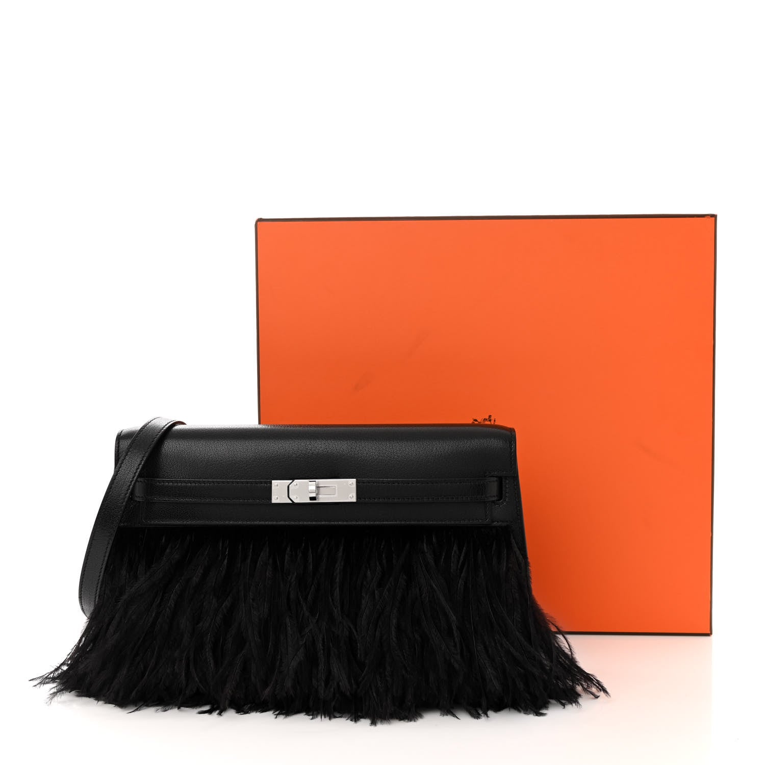 Hermes Chevre Chamkila Ostrich Feather Kelly Elan Folie Black 10 of 10