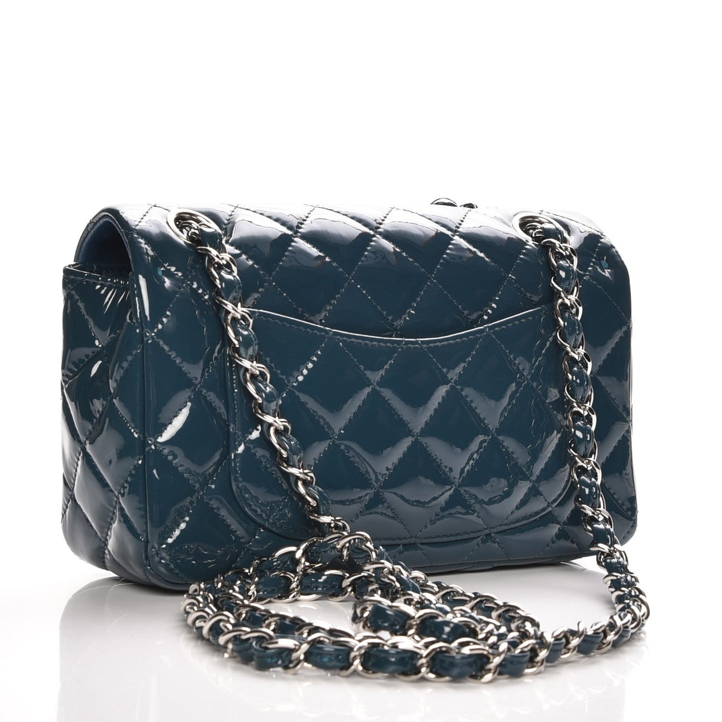 Patent Calfskin Quilted Mini Rectangular Flap Turquoise