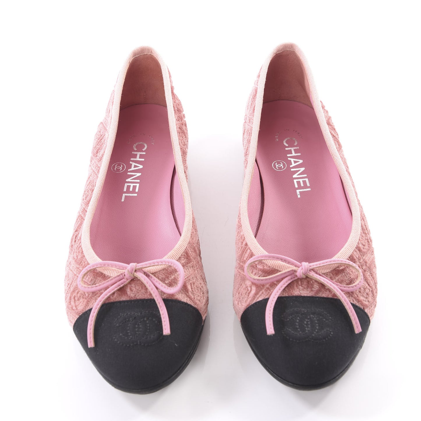 Velvet Grosgrain Cap Toe Ballerina Flats 37 Pink Black