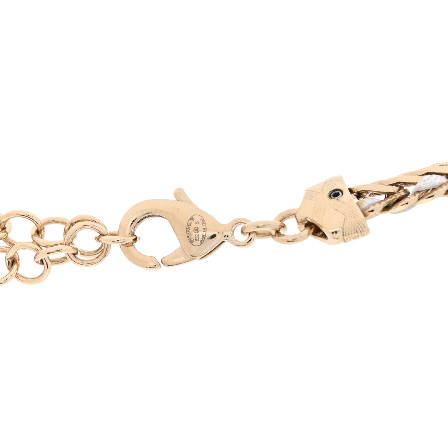 Metal Lambskin CC Chain Necklace Gold White
