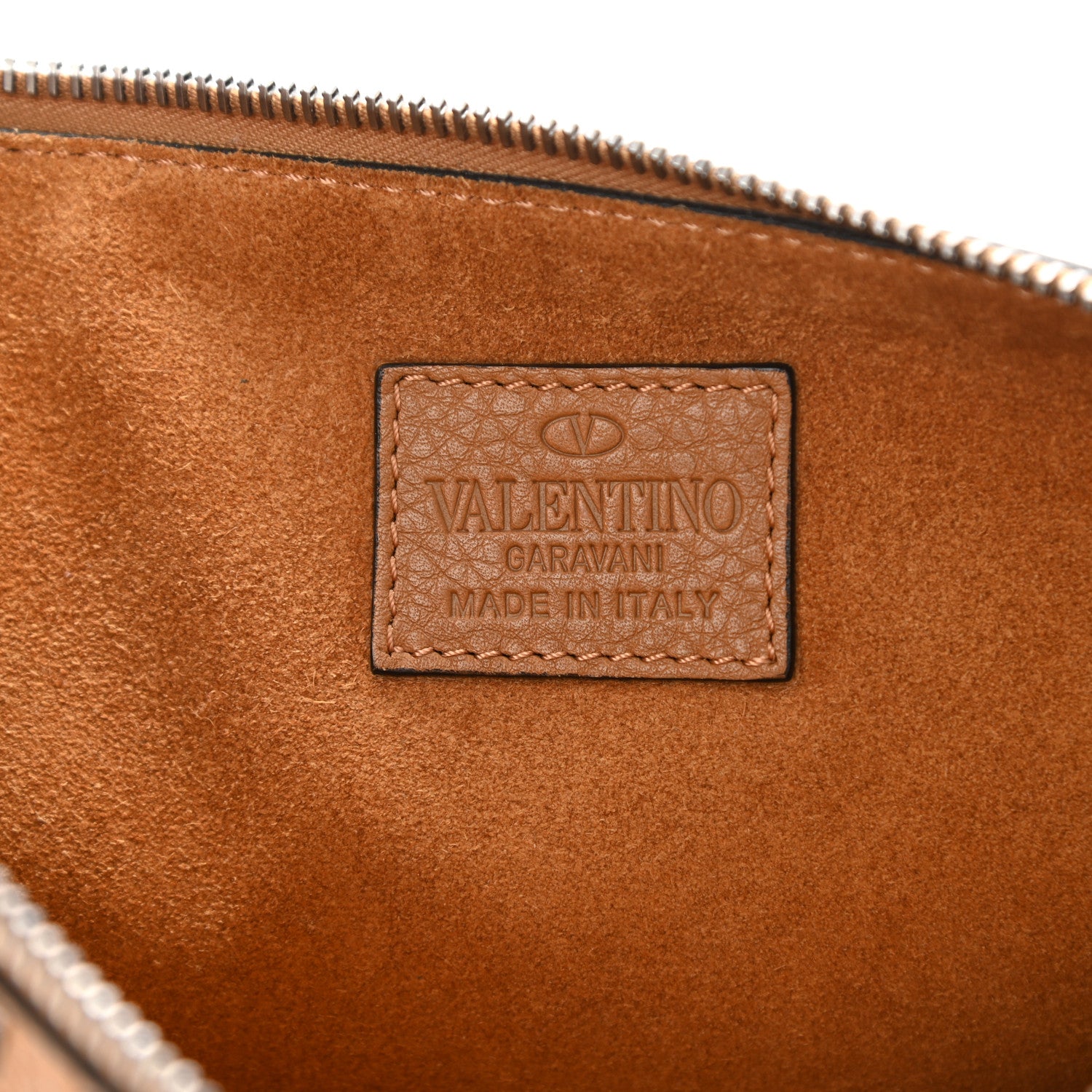 Valentino Garavani Pebbled Calfskin Large Rockstud Zip Pouch Camel 6 of 6