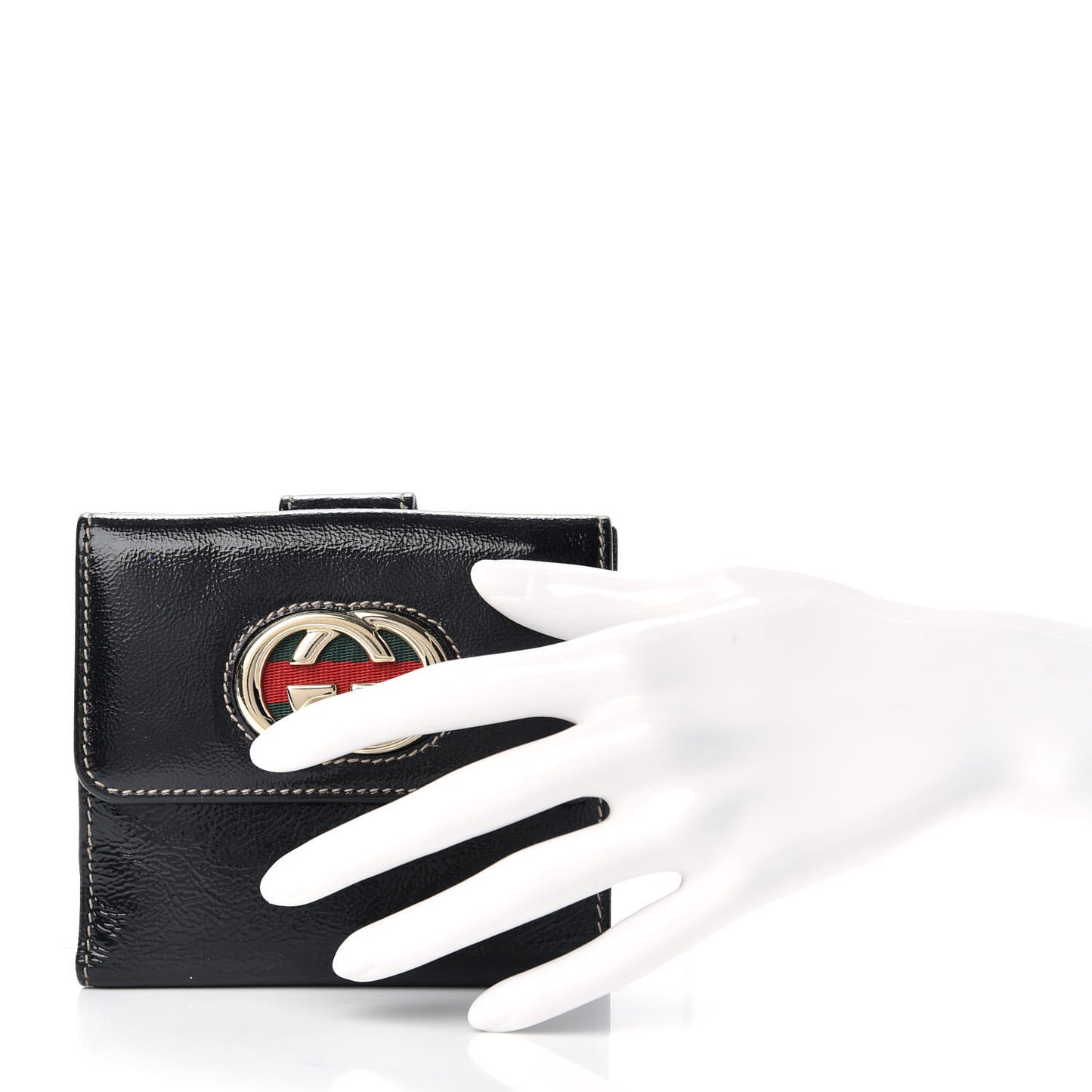 Patent Calfskin Compact Britt Wallet Black