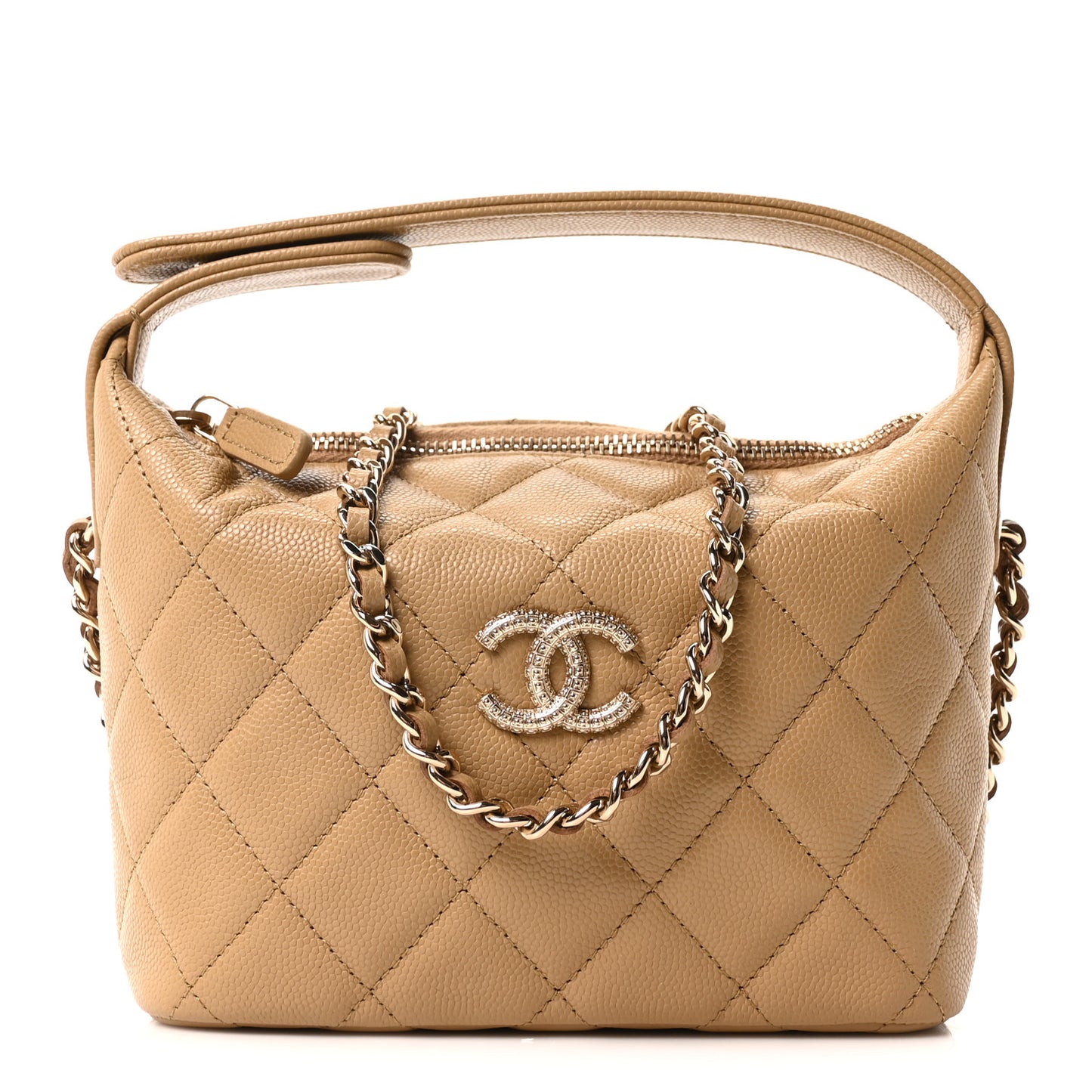 Caviar Quilted Chain Hobo Dark Beige