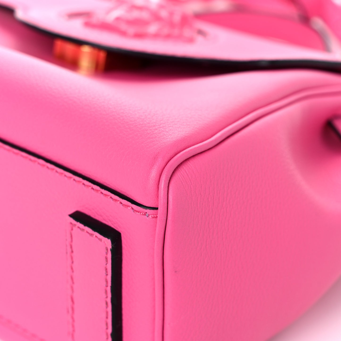 Grained Calfskin Medusa Small Top Handle Handbag Cerise