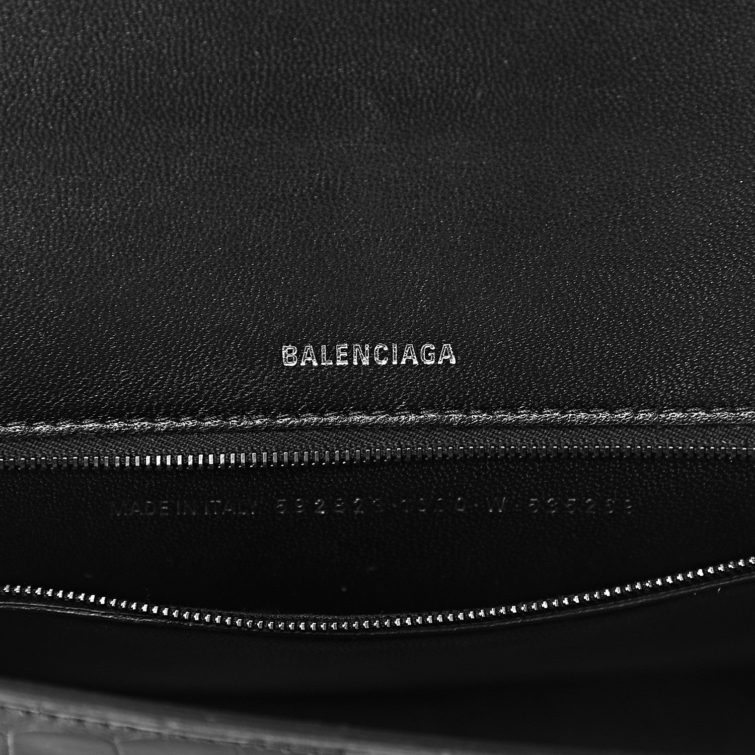 Balenciaga Shiny Calfskin Monochrome Crocodile Embossed Medium Hourglass Top Handle Bag Black 7 of 10