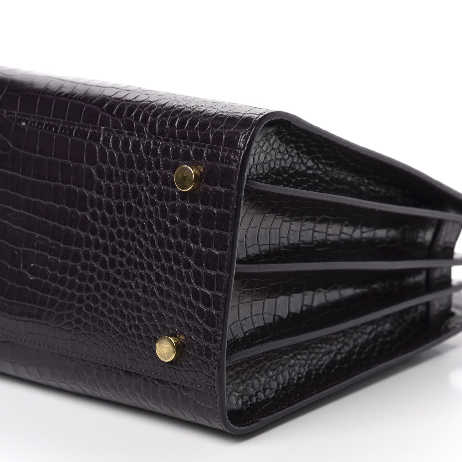 Saint Laurent Calfskin Crocodile Embossed Small Sac De Jour Prune 7 of 9