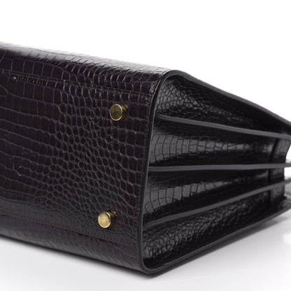 Saint Laurent Calfskin Crocodile Embossed Small Sac De Jour Prune 7 of 9