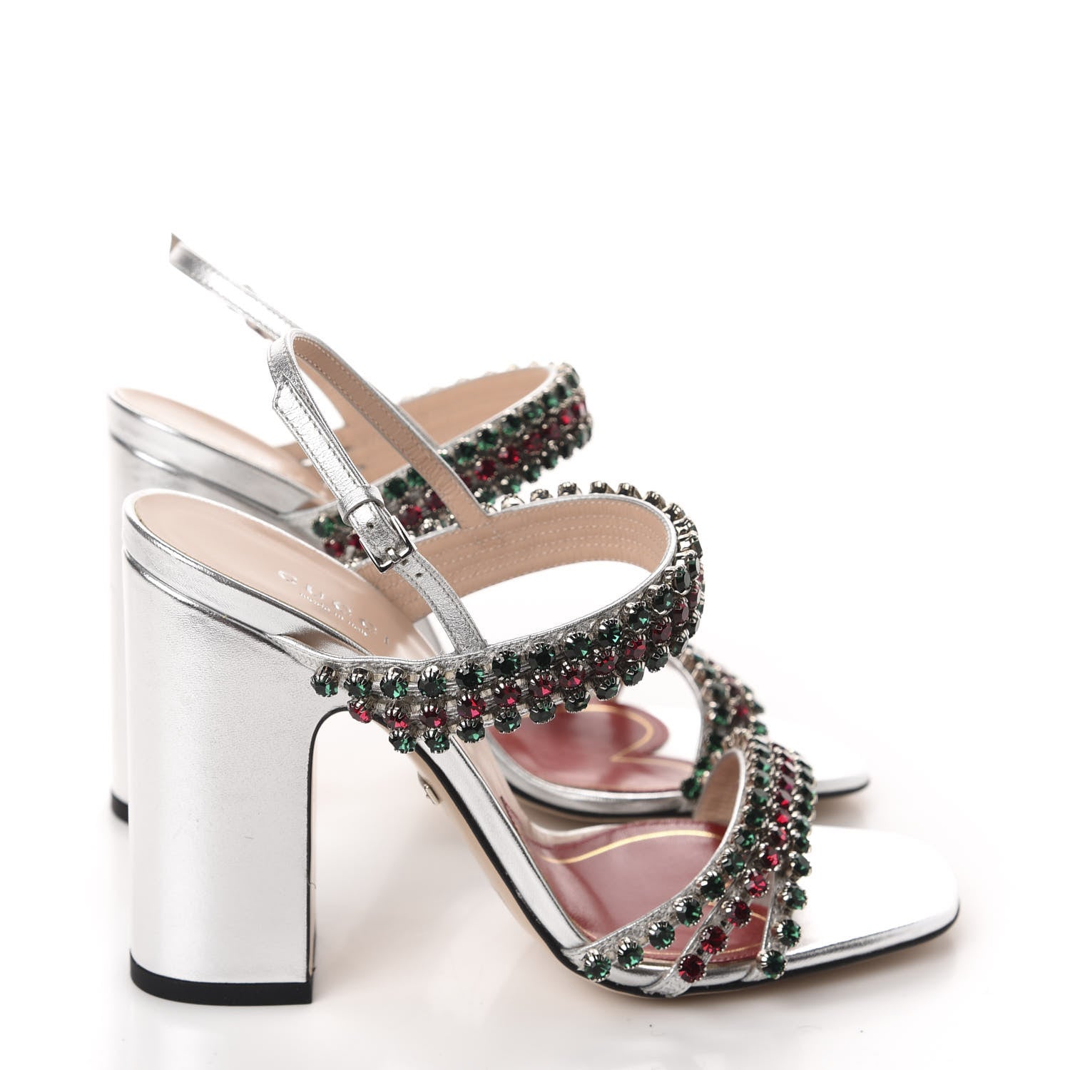 Gucci Nappa Silk Crystal Bertie High Heel Sandals 37 Argento 4 of 10
