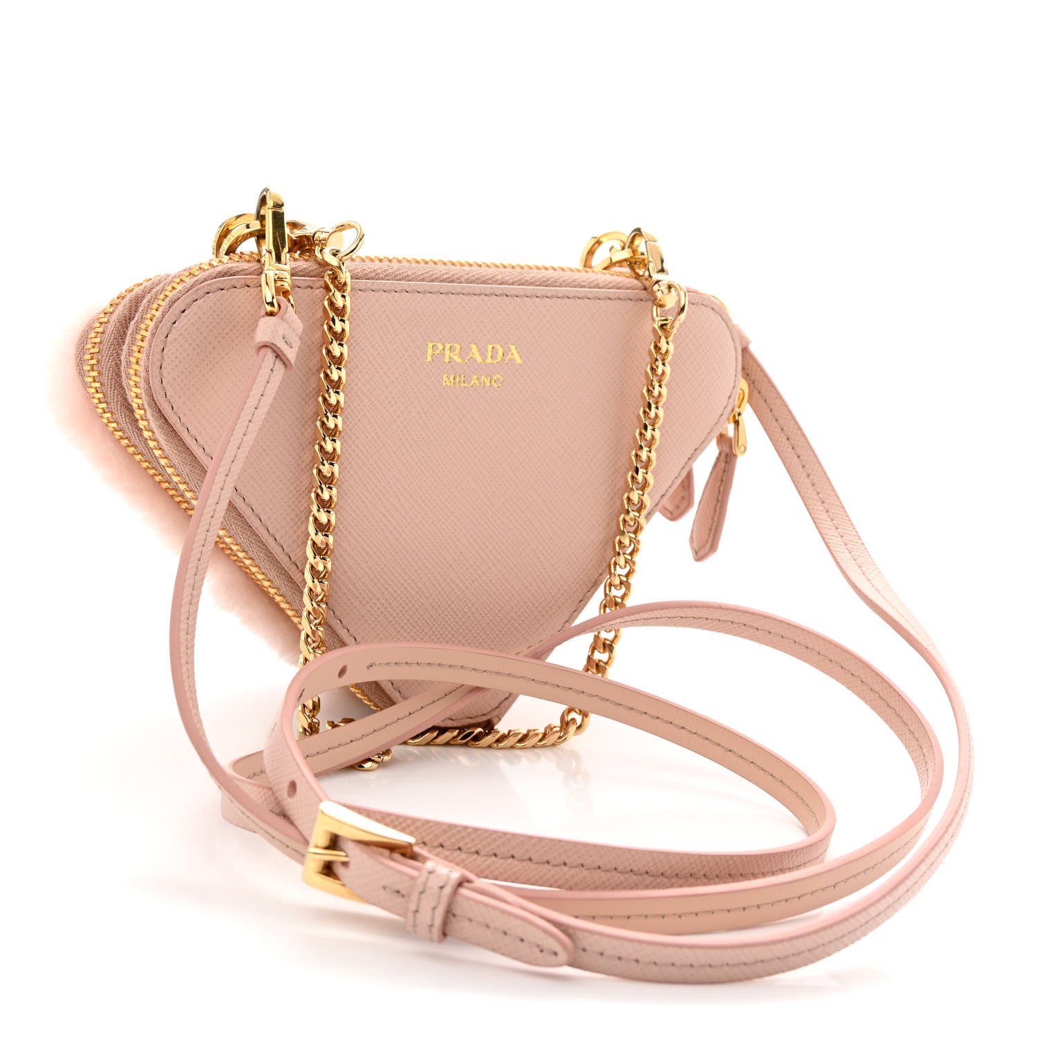 Prada Saffiano Shearling Triangle Mini Pouch Orchid Pink 3 of 12