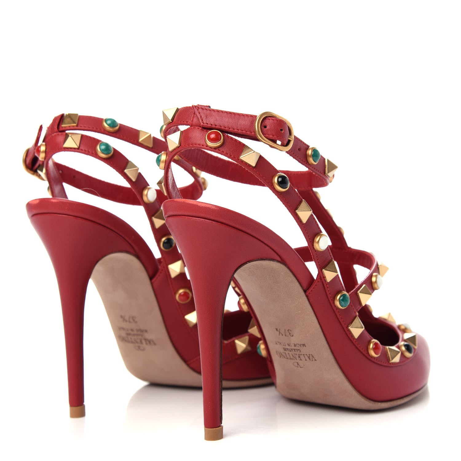 Valentino Garavani Calfskin Rockstud Rolling Ankle Strap 100mm Pumps 37.5 Rosso Valentino 4 of 11