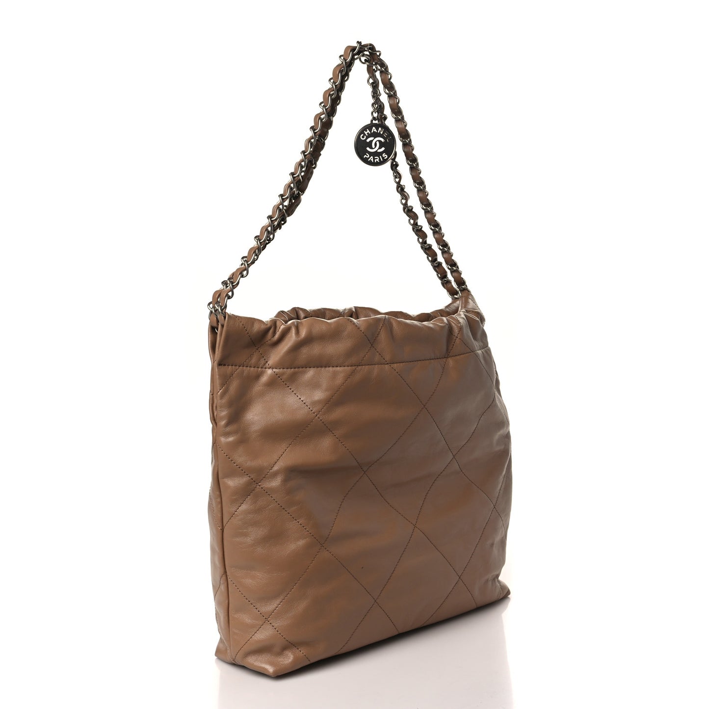 Shiny Calfskin Quilted Small Chanel 22 Beige