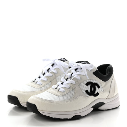 Chanel Mesh Suede Calfskin Grained Calfskin Mens CC Sneakers 43 White Black 3 of 10