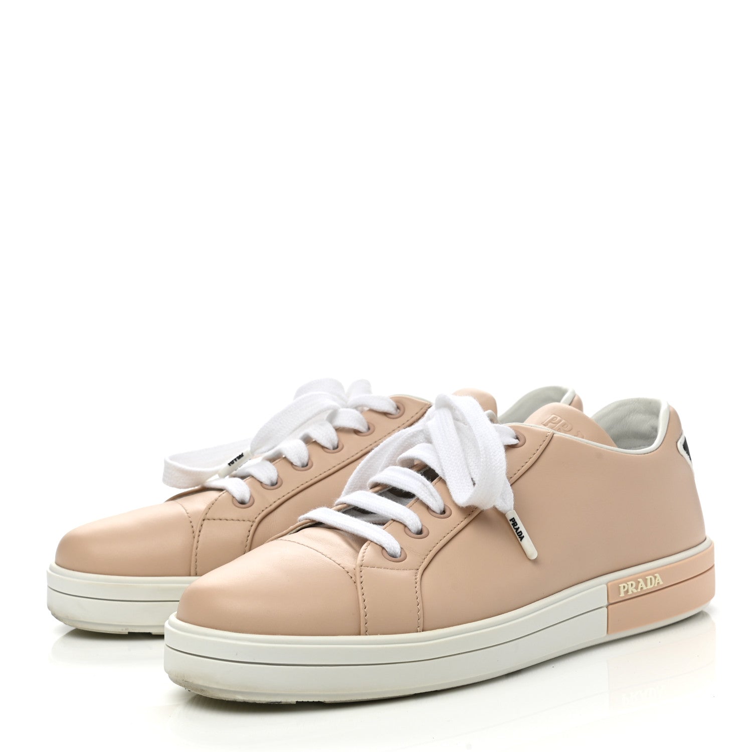 Prada Vitello Soft Logo Low Top Sneakers 40 Beige 3 of 8