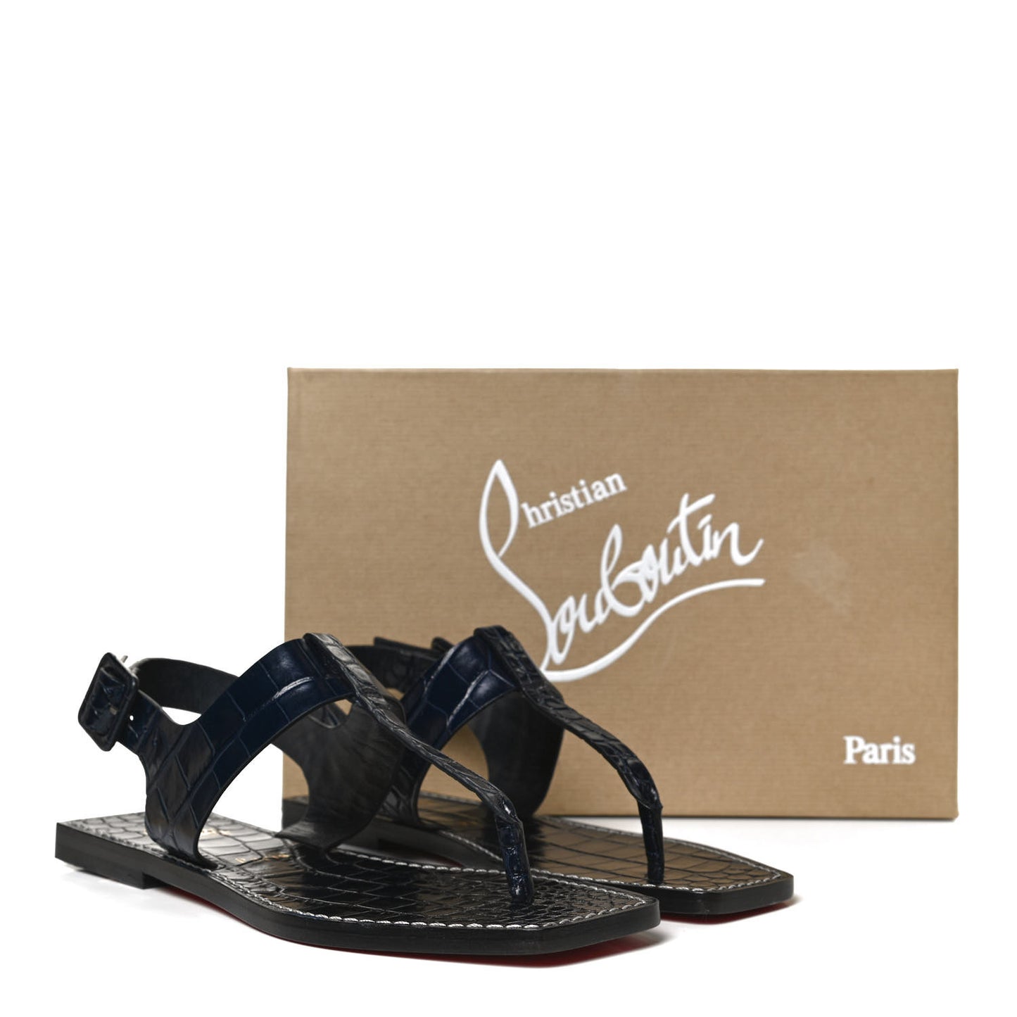 Calfskin Crocodile Embossed Cubongo Flat Sandals 36.5 Obscur