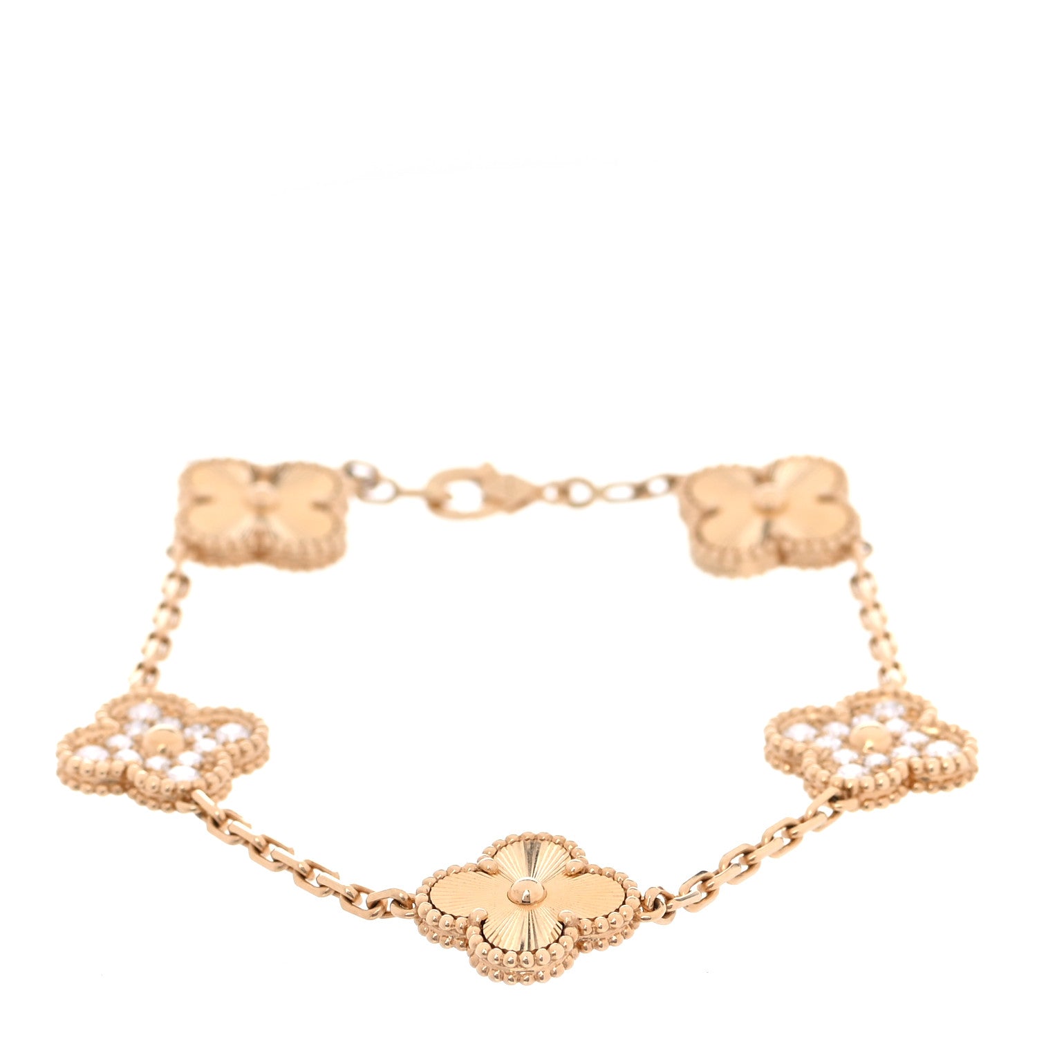 Van Cleef & Arpels 18K Yellow Gold Diamond 5 Motifs Guilloche Vintage Alhambra Bracelet 1 of 7