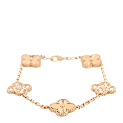 Van Cleef & Arpels 18K Yellow Gold Diamond 5 Motifs Guilloche Vintage Alhambra Bracelet 1 of 7