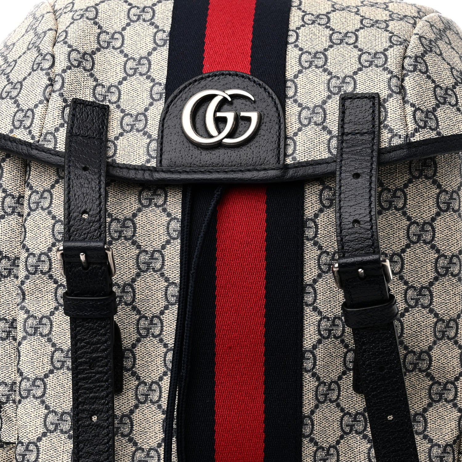 Gucci GG Supreme Monogram Medium Ophidia Double Buckle Backpack Beige Blue Black 8 of 11