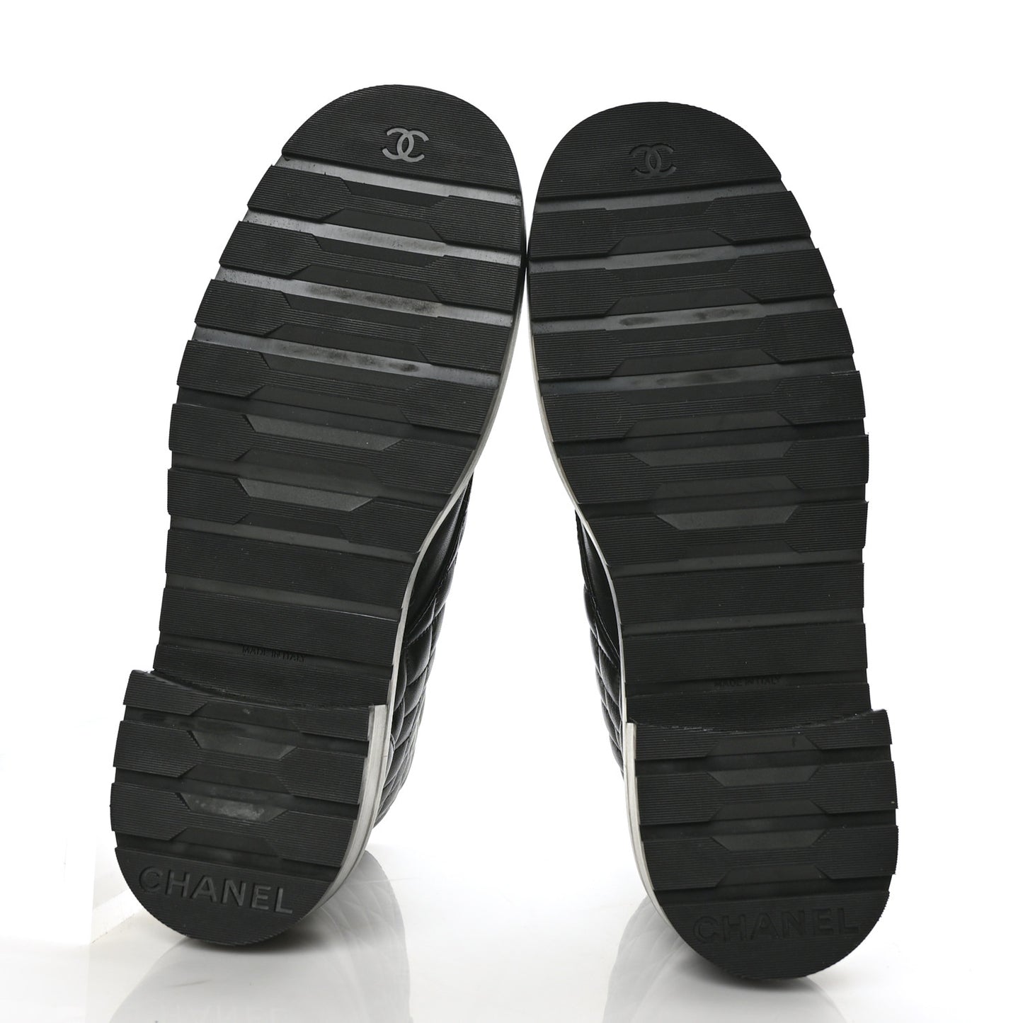 Shiny Calfskin Quilted Lace Up Combat Boots 40 Black