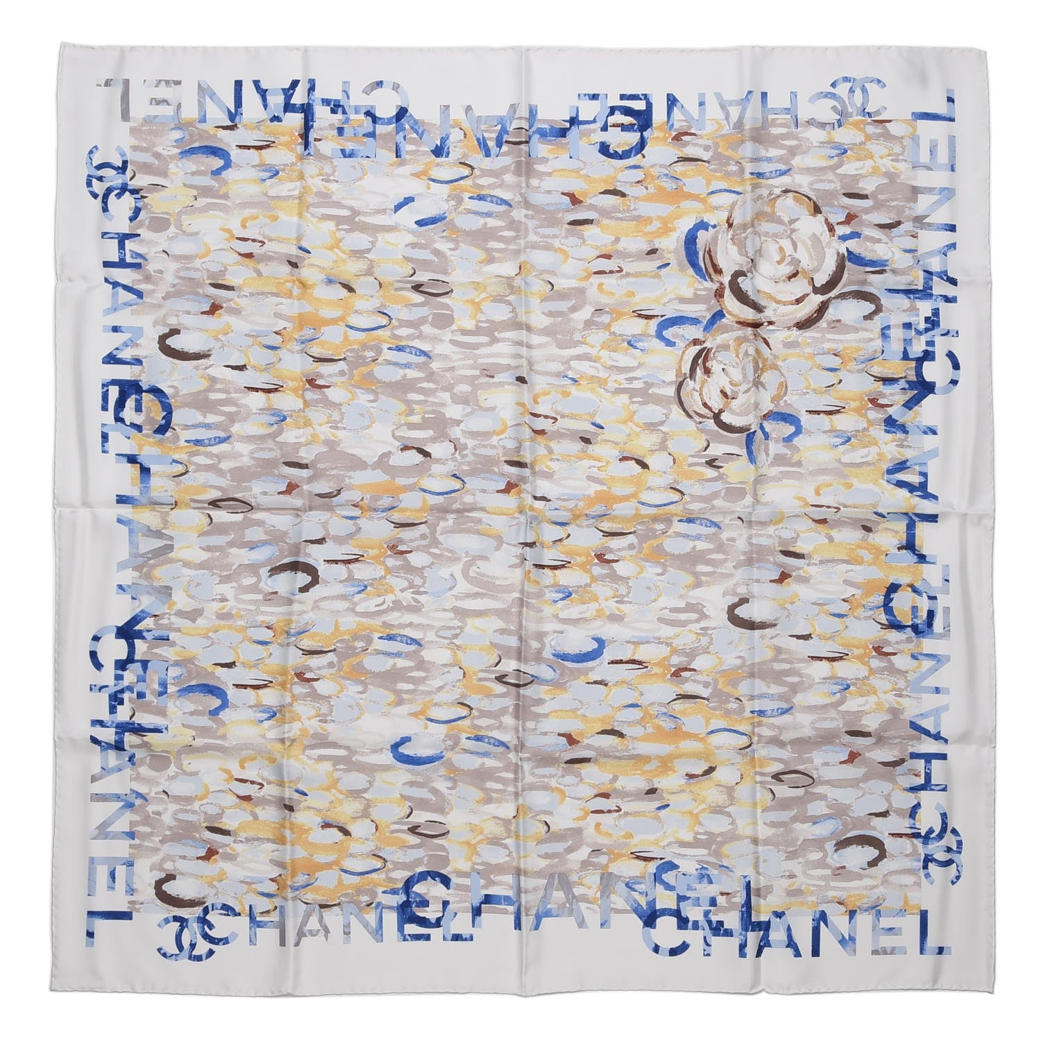 Chanel Silk Square Scarf Ivory Havana Beige 1 of 4