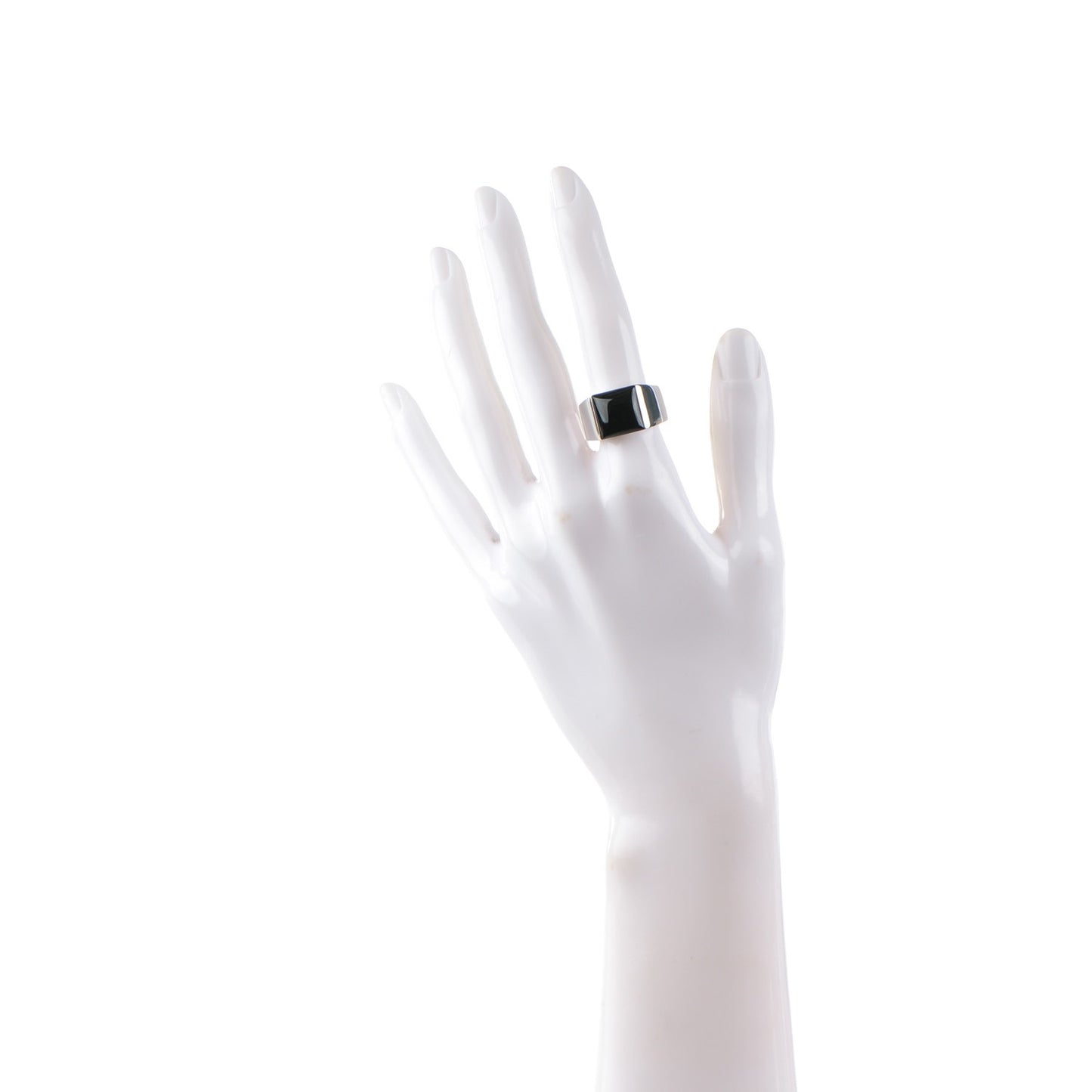 18K White Gold Black Onyx Tank Ring 54 6.75