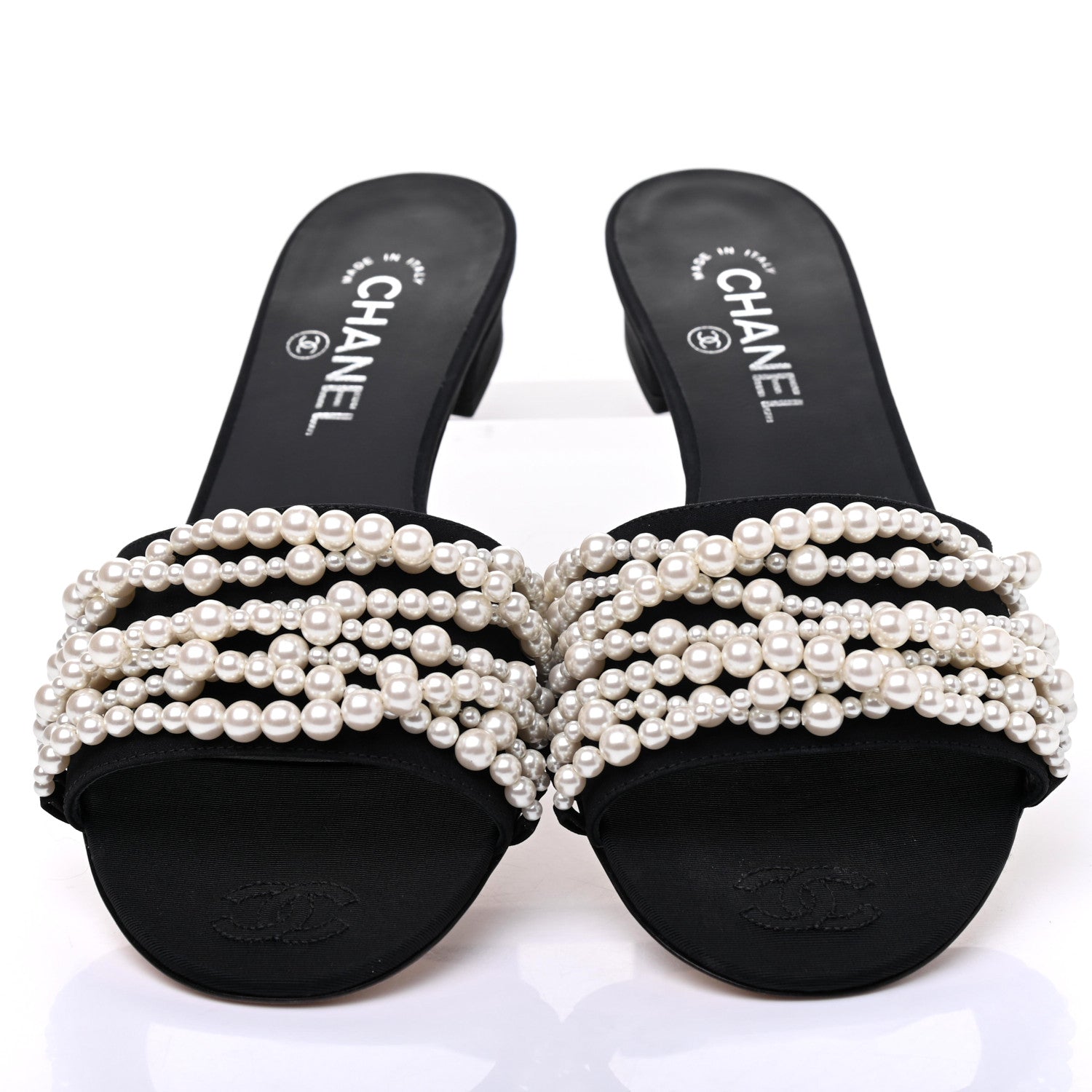 Chanel Satin Pearl Flat Sandals 40 Black 5 of 11